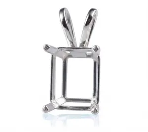 Authentic Emerald Cut Stone Semi Mount Pendant 925 Sterling Silver Setting Pendant #55