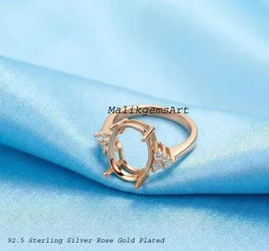 Authentic 9 X 11 MM Oval Cut CZ Stone Semi Mount Ring 925 Sterling Silver Setting Ring #55