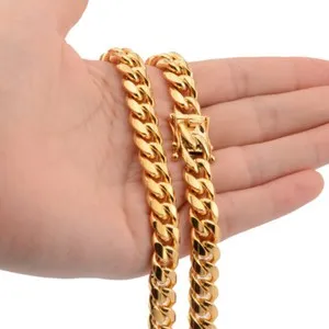 Authentic Mens Miami Cuban Link Bracelet or Chain Necklace 18k Gold Plated