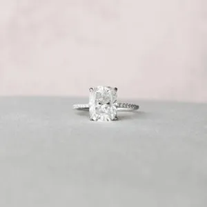 Authentic 10*8MM Cushion Moissanite Engagement Ring 14K White Gold Plated Hidden Halo Ring