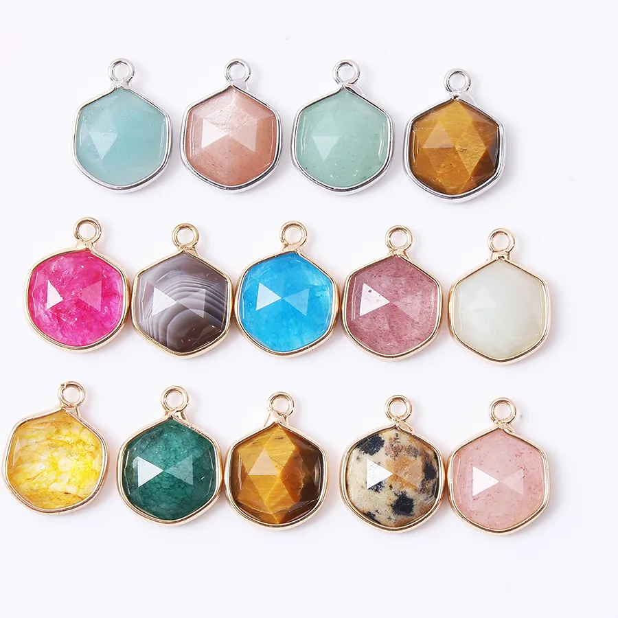 Authentic 14 pcs Of Natural Semi-Precious Stone Pendant Round Facet Rose Quartz Crystal Charm For Making DIY Necklace Earrings Jewelry