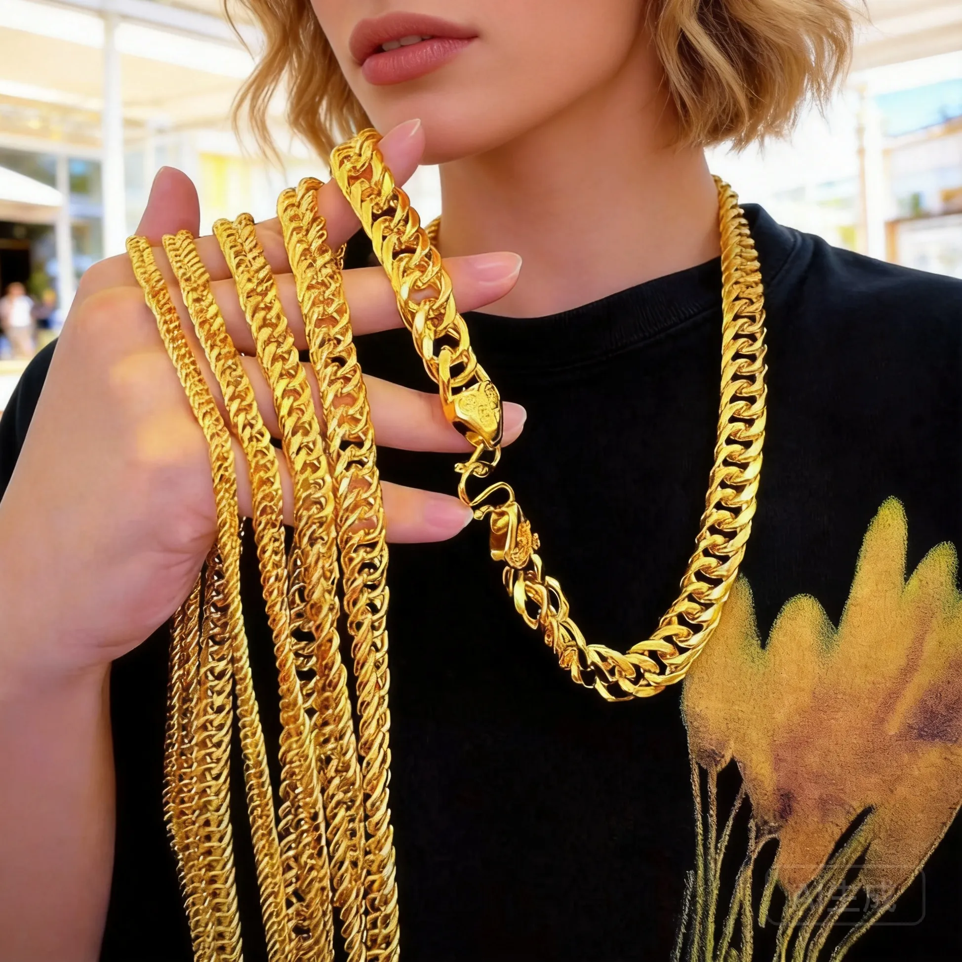 Authentic Men's Gold Tone Curb Chain Necklace With Fu Clasp For Daily Wear Party 2026, Multiple Sizes 6/8/10/12mm Width 55/60/70cm