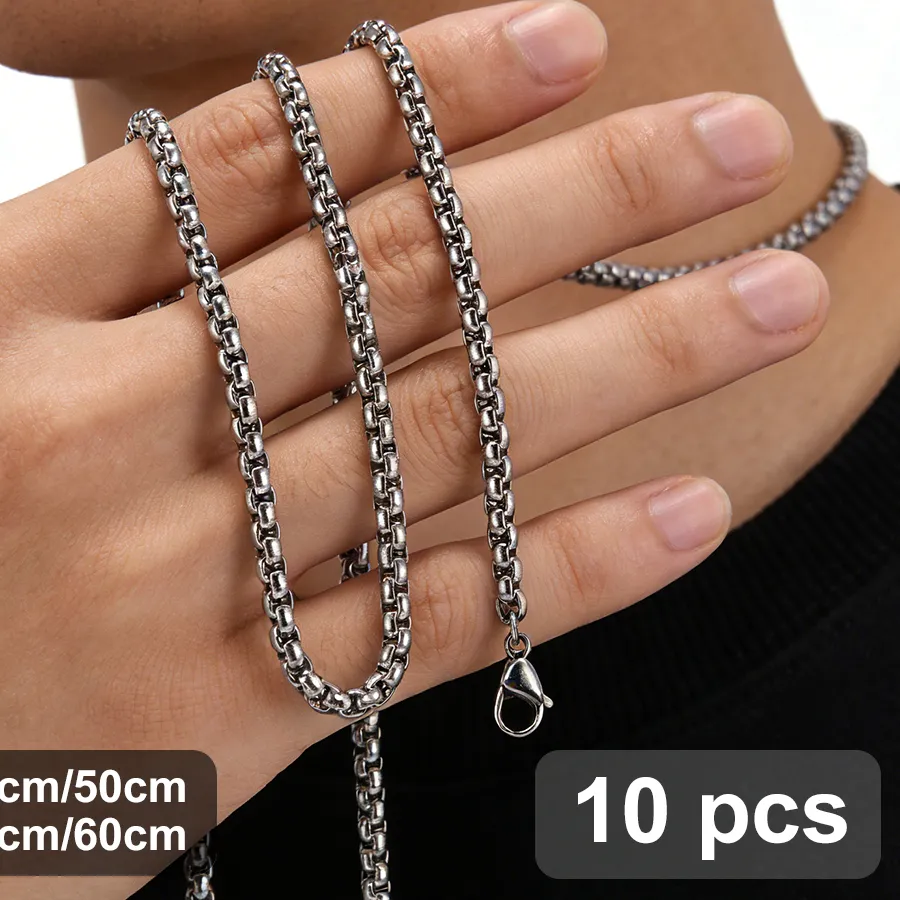 Authentic 10 pcs 45/50/55/60cm Box Chain Necklaces for Men Basic Chain 2-4mm Chains 20/24 Inch Color Jewelry Gifts