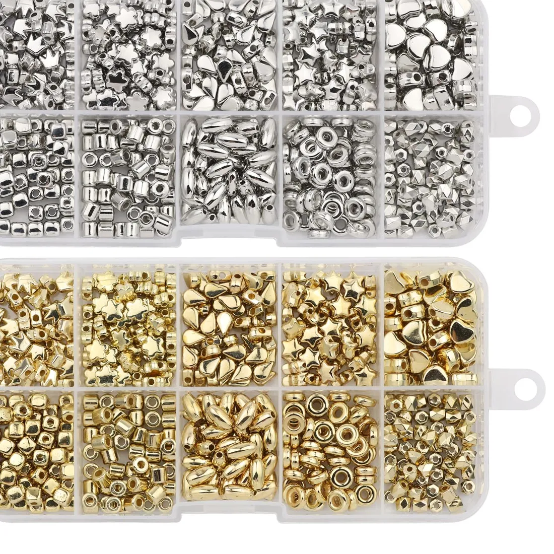 Authentic 500PCS 10 Style Crown Star Heart Spacer CCB Gold Silver Plated DIY Kit Set Box Loose Beads For Jewelry Making Finding Bracelets