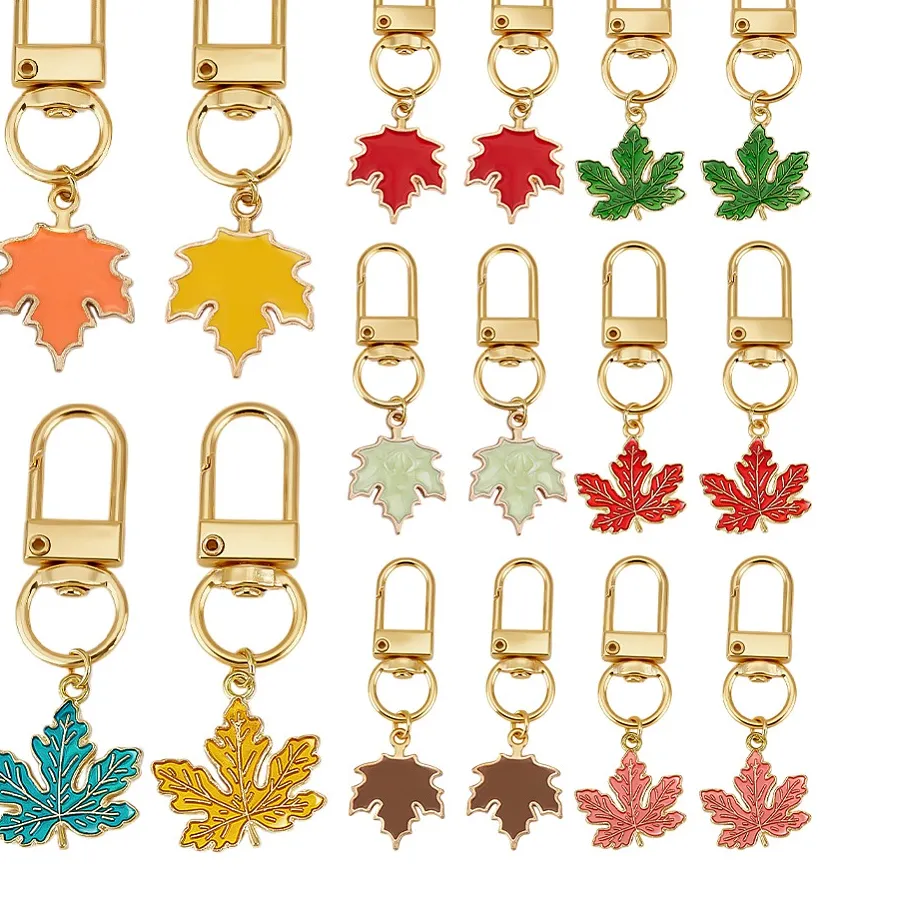 Authentic 20Pcs 10 Colors Maple Leaf Enamel Pendant Decoration with Swivel Clasps Mixed Color 55~57mm 2pcs/color
