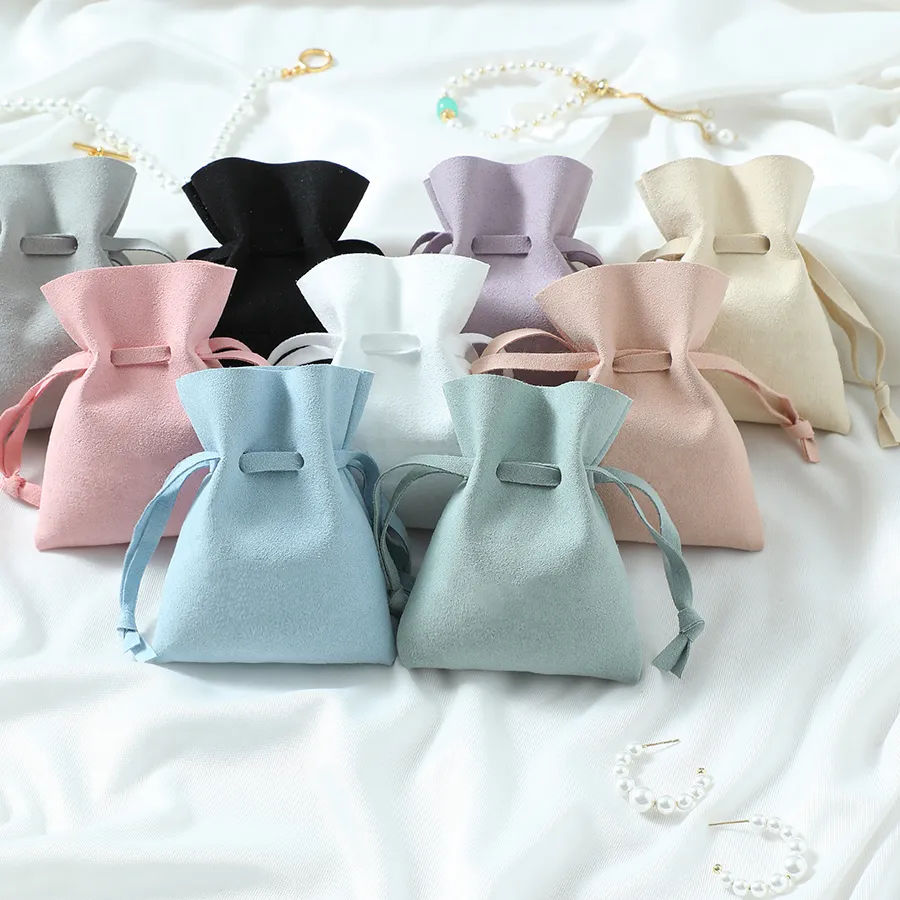 Authentic 10pcs/lot Jewelry Packaging Pouches Organizer Wedding Christmas Party Candy Bag Present Suede Drawstring Bag Makeup Pouch