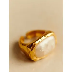 Authentic Sezane Armindo Gold Plated & Resin Recycled Ring Mother of Pearl NWB