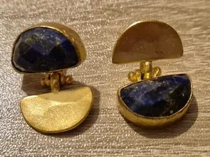 Authentic Lapis Lazuli Drop Stud Earrings 21ct gold plated recycled (Read Desc)