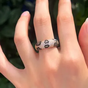 Authentic Women Sexy Gold Plated Leopard Print Cubic Zirconia Open Adjustable Finger Ring