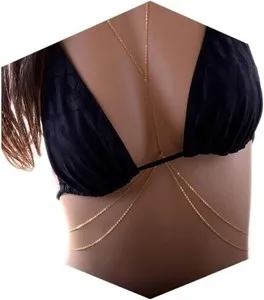 Authentic 14K Gold Plated Sexy Body Chains for Women, Layered Rhinestone Crossover Bikini