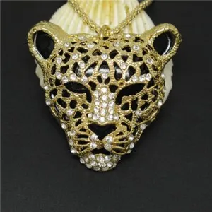 Authentic Women Gold-plated Sexy Leopard Head Crystal Pendant Necklace