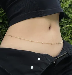 Authentic 14K Gold Plated Bead Belly Chain for Women Sexy Waist Bead Adjustable Body Chain