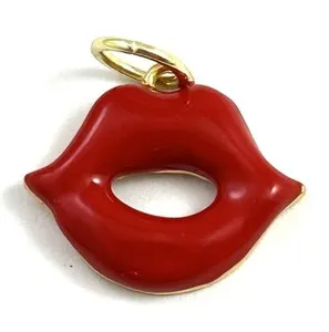 Authentic Red Lips Charm Necklace Pendant Gold Plated Enamel Sexy Jewelry