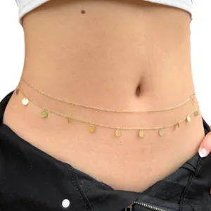 Authentic 14K 2pc Gold Plated Belly Chain for Women Sexy Waist Chain Adjustable Body Chain