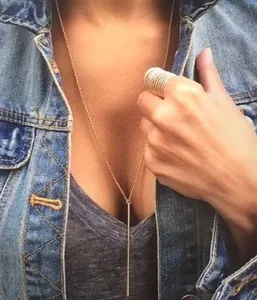 Authentic Sexy Stick Pendant Necklace Gold Plated Long Chain Necklace