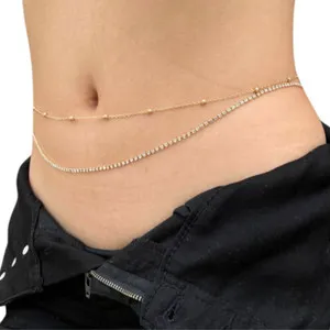 Authentic 14K Gold Plated Belly Chain for Women Sexy Waist Chain Adjustable Body Chain
