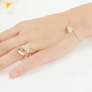 Authentic Hot Women Rhinestone Crystal Gold Plated Ring Bracelet Punk Sexy Jewelry