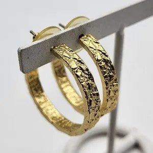 Authentic Lovely Textured Pierced hoop earrings gold plated classic sexy