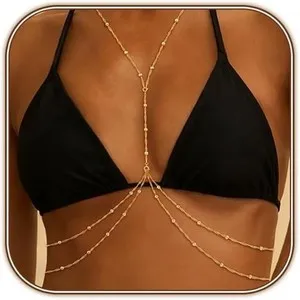 Authentic 14K Gold Plated Body Chains for Women, Sexy Layered Belly Waist Chain Crossover