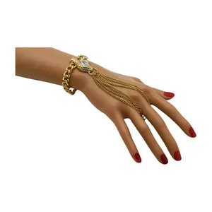 Authentic Women Gold Plated Bracelet Metal Hand Chain Ring Sexy Snake Head Elegant Jewelry