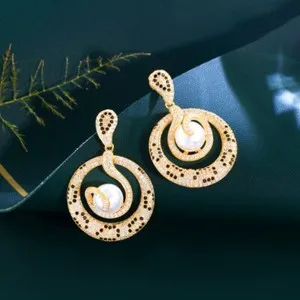 Authentic Wild Sexy Snake Charmer Earrings - Enchanted Gold Plated Cubic Zircon Pearl Drop Amulets