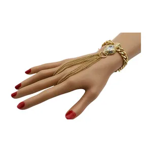 Authentic Sexy Women Gold Plated Bracelet Metal Hand Chain Ring Snake Head Jewelry