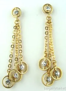 Authentic Sexy 2" Gold Plated Clear Crystal Dangle Chandelier Earrings