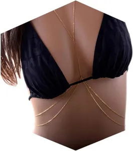 Authentic 14K Gold Plated Sexy Body Chains for Women, Layered Rhinestone Crossover Bikini