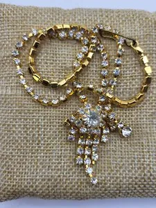 Authentic Stunning vintage rhinestone necklace gold plated clear stones choker bridal sexy