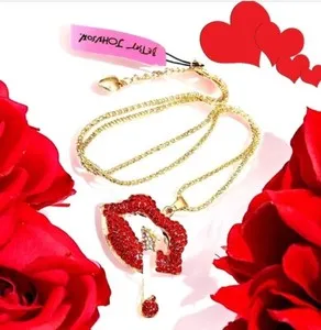 Authentic Gold plated Red crystal smoking sexy lips pendent necklace. Necklace chain...