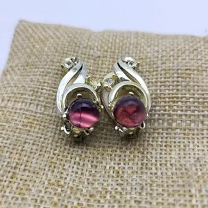 Authentic Vintage Karu Arke purple stone clip earrings gold plated MCM Sexy