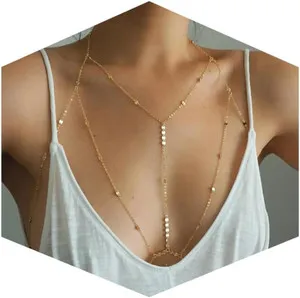 Authentic 14K Gold Plated Body Chains for Women, Sexy Layered Belly Waist Chain Crossover