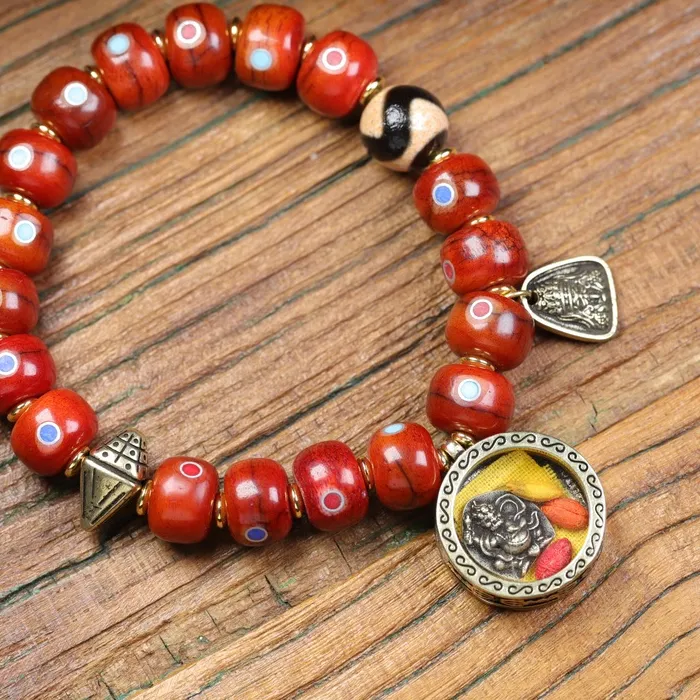 Authentic Nomadic Horizon Celestial Thangka and Bone Talisman Bracelet