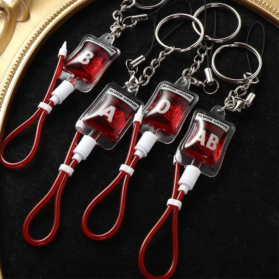 Authentic Style 1 Pcs Blood Type A B O AB Plasma Pack Blood Bag PVC Pendant DIY Jewelry Making Charm Keychain Accessory Keyring