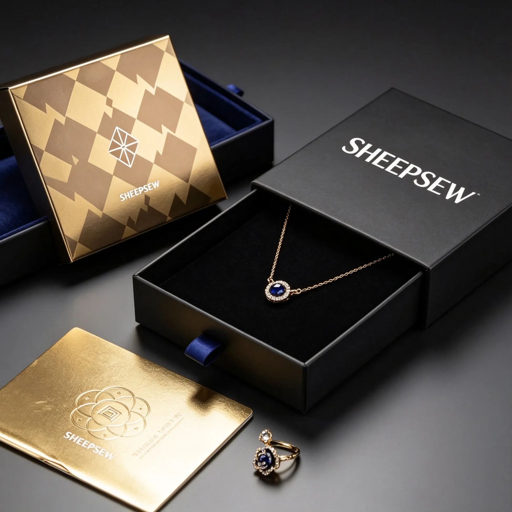 Authentic 50pcs Sheepsew Custom Logo Brown Necklace Jewelry Packaging Drawer Boxes Recyclable Rigid Paper Bracelets Boxes