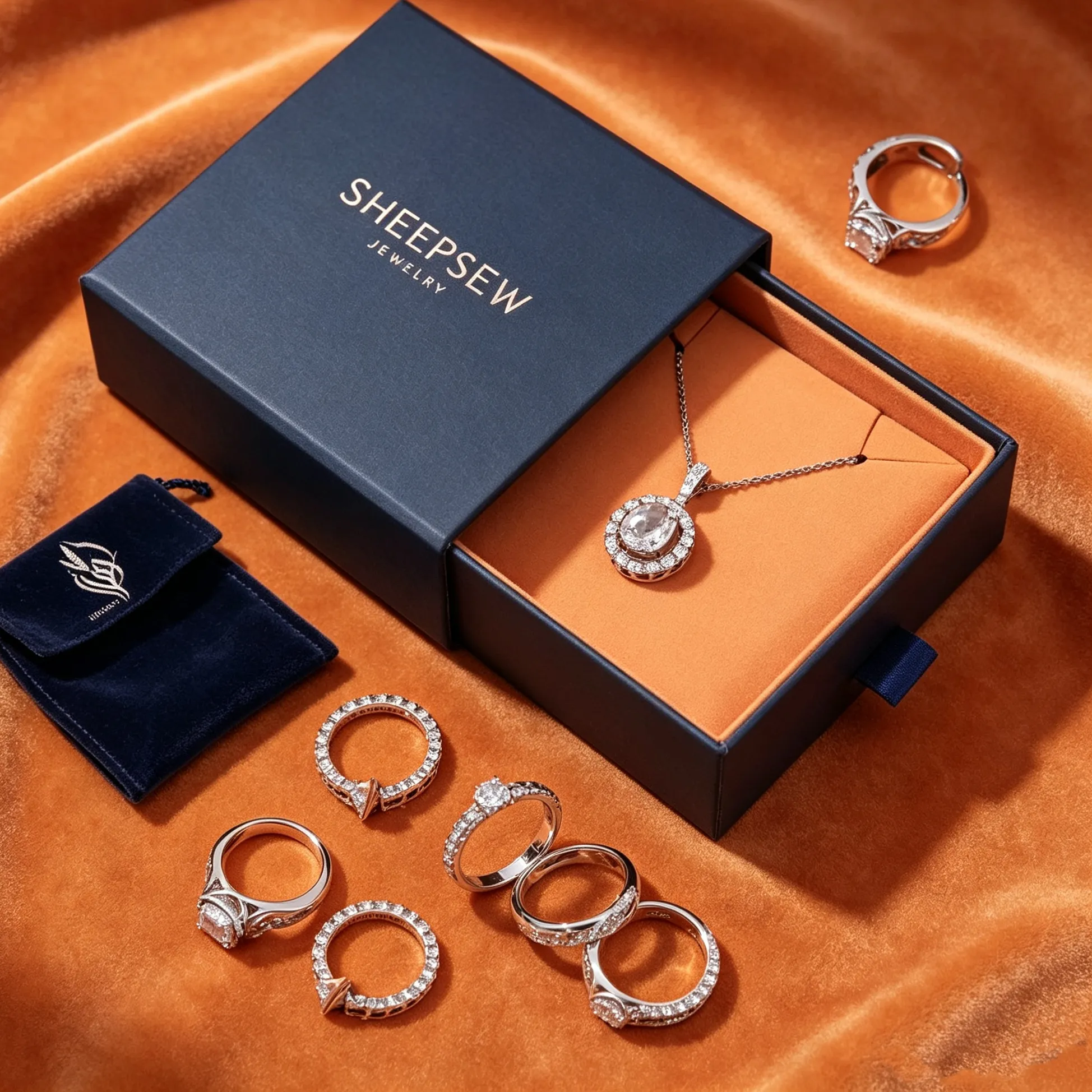Authentic 50pcs Sheepsew Custom Logo Jewelry Drawer Rigid Paper Box Recyclable Black Rings Necklaces Earrings Boxes