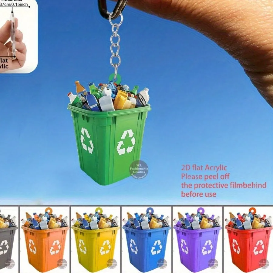 Authentic 2D Garbage Sorting Themed Keychain Trash Can Pendant Flat Acrylic Ornament Charms Hanging Decoration for Bag Festival Party