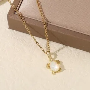 Authentic A+++ Genuine Opal Turtle Necklace Reiki Animal Pendant Gold Plated Women Jewelry