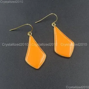 Authentic Natural Gemstone Sliced Drop Healing Reiki 18k Gold Plated Pendant Charm Earring