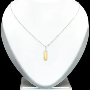 Authentic Natural Citrine Crystal Hexagonal Point Pendant Healing Relief Reiki Necklace