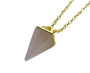 Authentic Natural Rose Quartz Crystal Reiki Pendant Necklace + 18" Gold Plated Chain