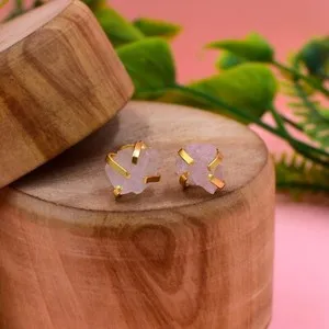 Authentic Raw Rose Quartz Women Healing Reiki Stud Earrings Dainty Christmas
