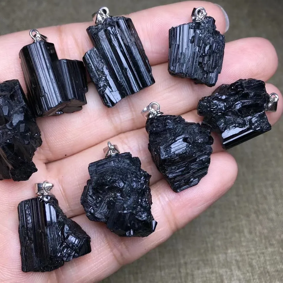 Authentic Fengbaowu Midnight Guardian: Rough Black Tourmaline Pendant in Gold‑Plated Silver