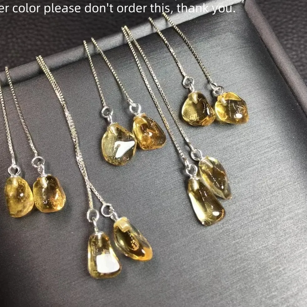 Authentic 1 Pair Fengbaowu Natural Citrine Irregular Shape Earring 925 Sterling Silver Reiki Healing Stone Jewelry Women