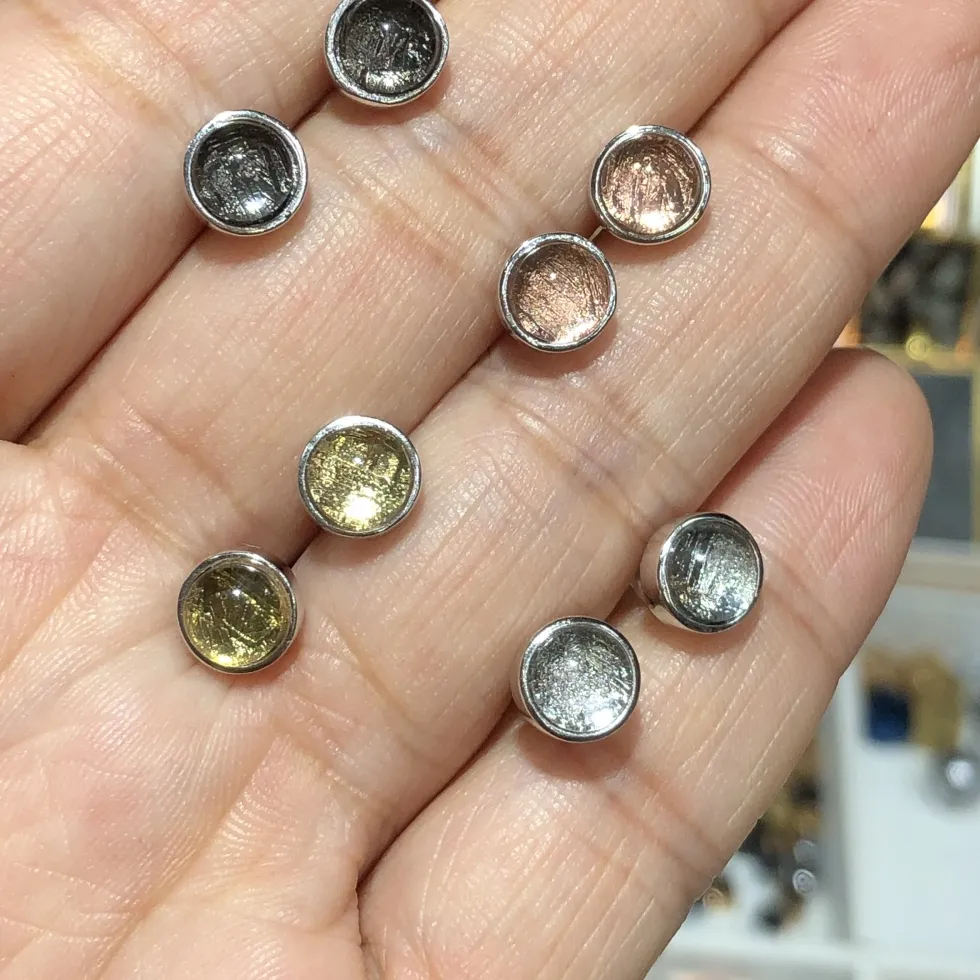 Authentic 1 Pair Natural Iron Nickel Gibeon Meteorite earring Ear Stud 925 Sterling Silver Reiki Healing Stone Jewelry