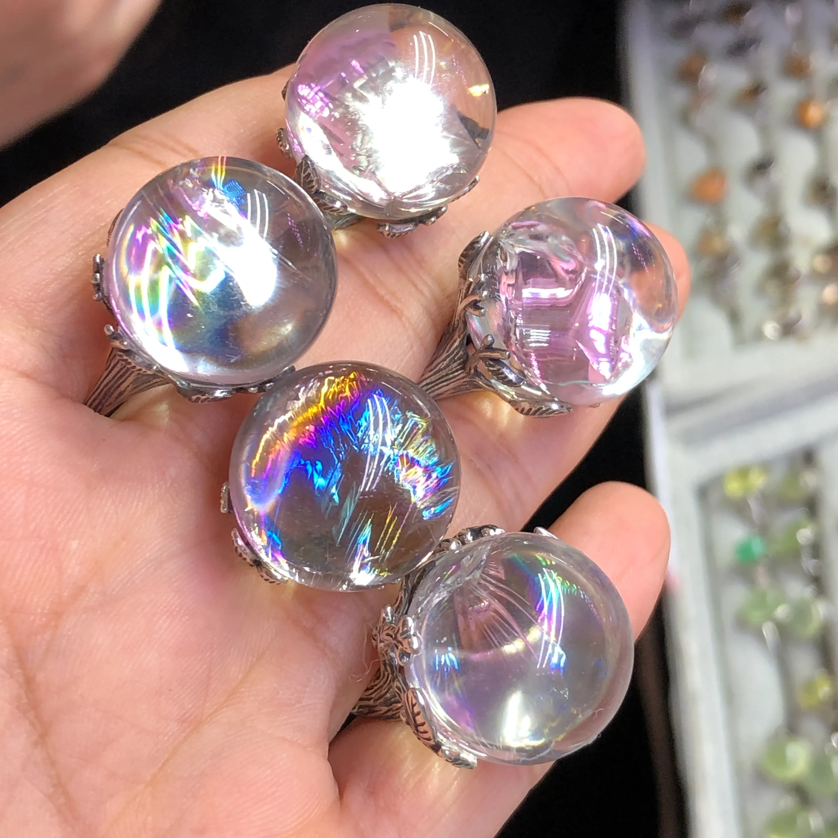 Authentic Guardian of the Rainbow: Empowering Rainbow Rock Quartz Sphere Ring