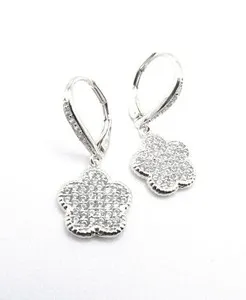 Authentic LUXURIOUS 18kt Gold Plated Crystals Encrusted 5 Petal Clover Leverback Earrings