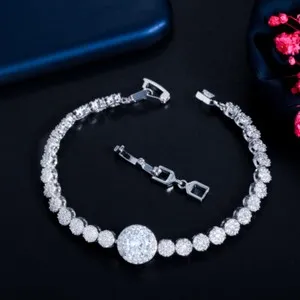 Authentic Luxurious Gold Plated Round Cubic Zirconia Bangle Bracelet Wedding Women Jewelry