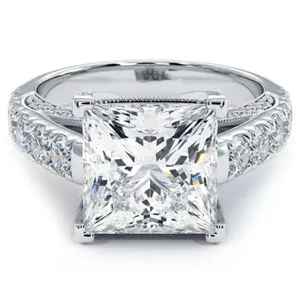 Authentic 4.50Tcw Princess Cut Moissanite Luxurious Engagement Ring 14k White Gold Plated