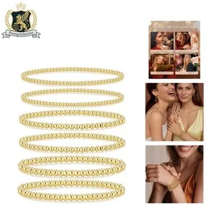 Authentic Luxurious 14K Gold Plated Stackable Bracelets for Women - 6 Piece Adjustable Set